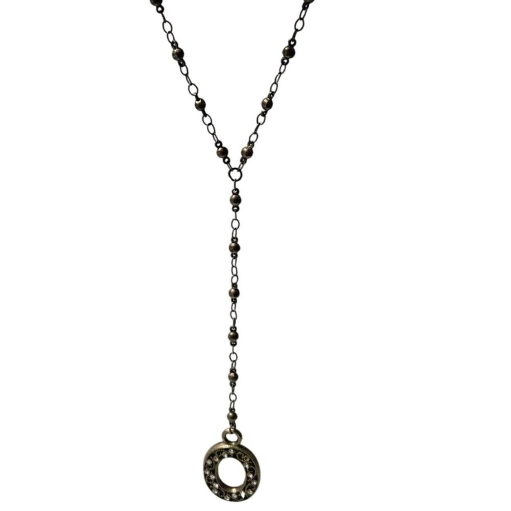 Vintage Elegant Bronze Tone Y Necklace Rhinestone Oval Pendant Fashion Jewelry